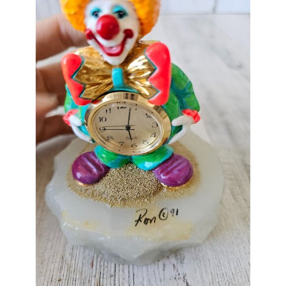 Ron Lee clown neon clock vintage 1991 gold circus figurine statue - Picture 7 of 7